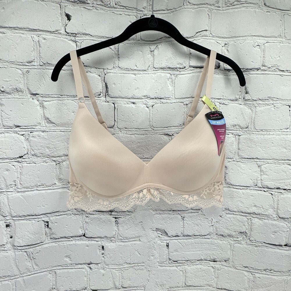 Maidenform Bra Size 40B Beige Lift Wireless Super Soft Open Modern Neckline
